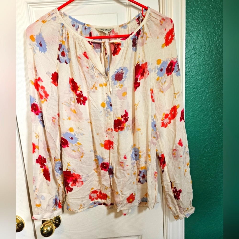 Lucky Brand Tie Front Smock Floral Print